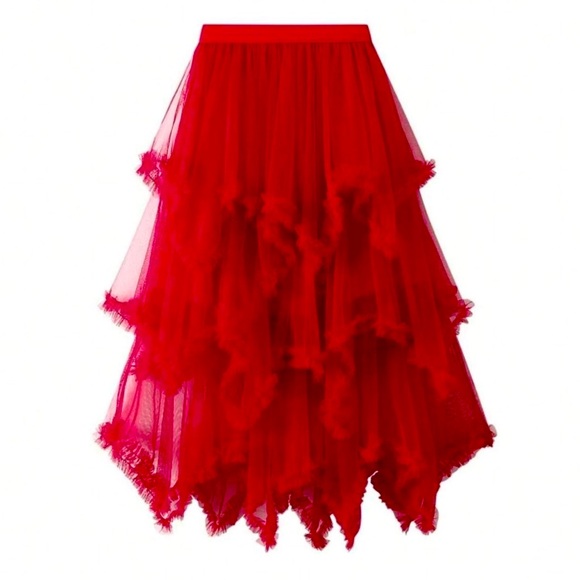 Sheer Red Ruffled Layered Mesh Skirt — One Size — Brand New! - Picture 1 of 5